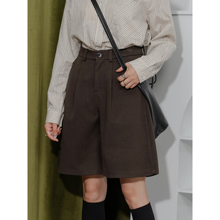 女高腰直筒宽松显瘦简约高级感百搭休闲阔腿短裤 西装 毛呢五分裤