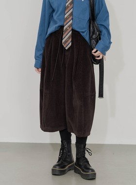 灯芯绒阔腿七分裤女松紧高腰宽松舒适个性百搭复古条绒灯笼休闲裤