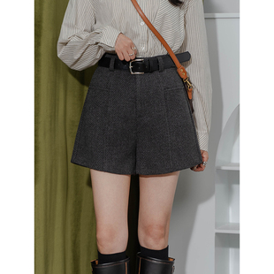 暗斜条纹宽松百搭显瘦高级感呢子休闲裤 毛呢质感阔腿短裤 女秋季