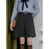女宽松显瘦中裤 简约百搭休闲裤 西装 外穿直筒五分裤 毛呢阔腿短裤