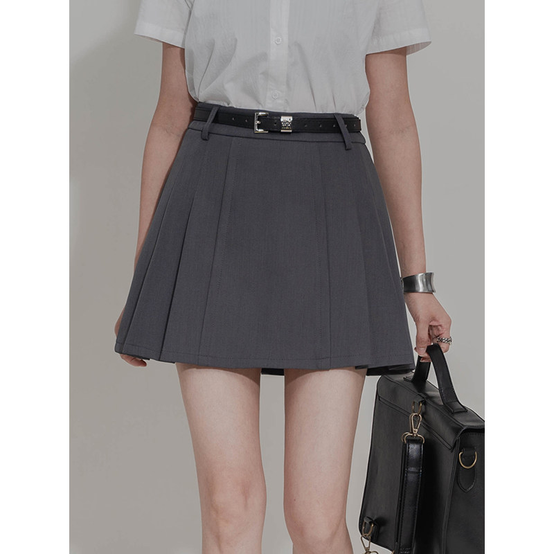 a字高腰西装短裙女简约百搭垂感减龄学院风复古质感百褶半身裙