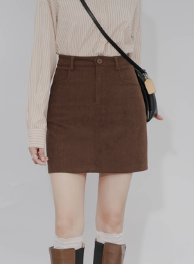高腰A字包臀裙女修身显瘦简约百搭气质有内衬复古灯芯绒半身短裙