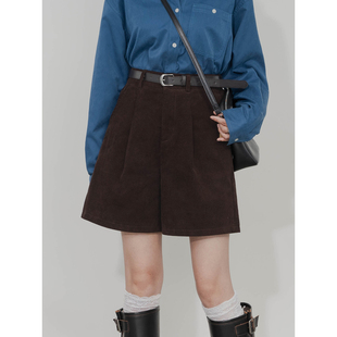 灯芯绒休闲短裤 高腰直筒五分裤 款 宽松百搭条绒西装 女半松紧腰中裤