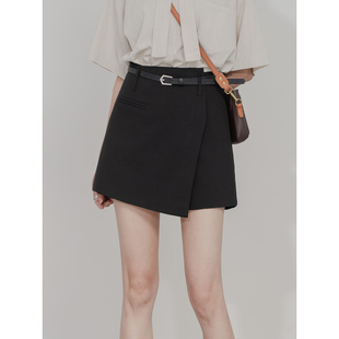 阔腿高智休闲短裤 高腰A字显瘦不对称设计感复古时尚 裙裤 百搭西装