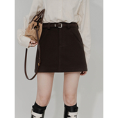 毛呢质感半身裙高腰A字修身 显瘦有内衬气质百搭复古时尚 包臀短裙