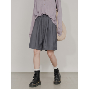 褶皱垂感通勤短裤 女松紧高腰宽松显瘦休闲百搭经典 五分裤 复古西装