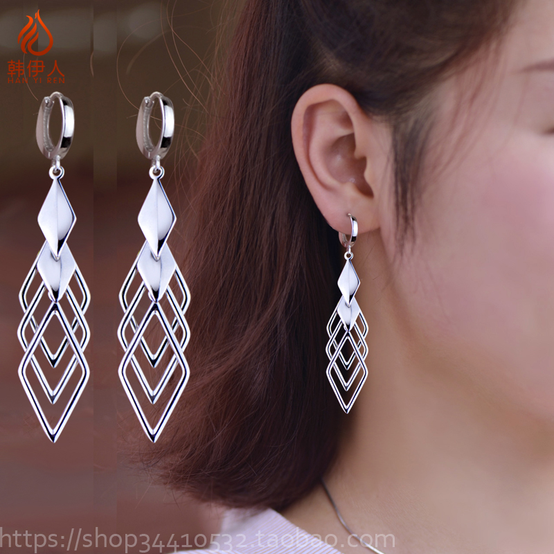 s925菱形新潮款显脸瘦防过敏耳环