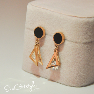 个性几何耳饰倒三角耳环女欧美时尚锆石简约耳钉节日礼物送女友