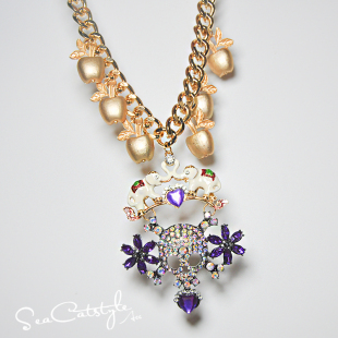 复古做旧骷髅头吊坠可爱甜美苹果多元 个性 素小象轻奢项链 时尚 韩版