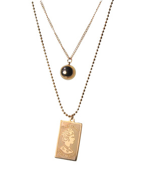 民族风时尚个性几何吊坠圆珠美人头像长款项链轻奢锁骨链节日礼物