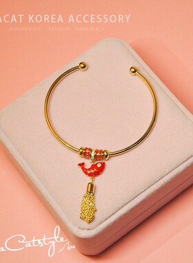 民族风时尚个性手饰品小众设计感轻奢年年有余鱼流苏手镯节日礼物