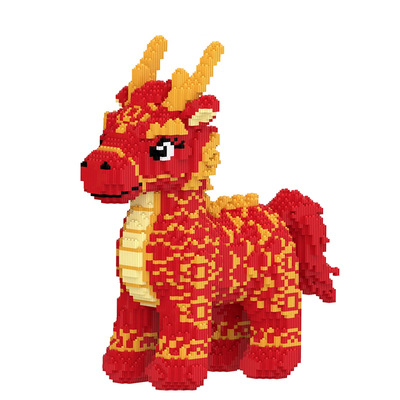 48CM马年祥瑞神兽金龙马积木串联颗粒立体拼搭摆件男女孩礼物