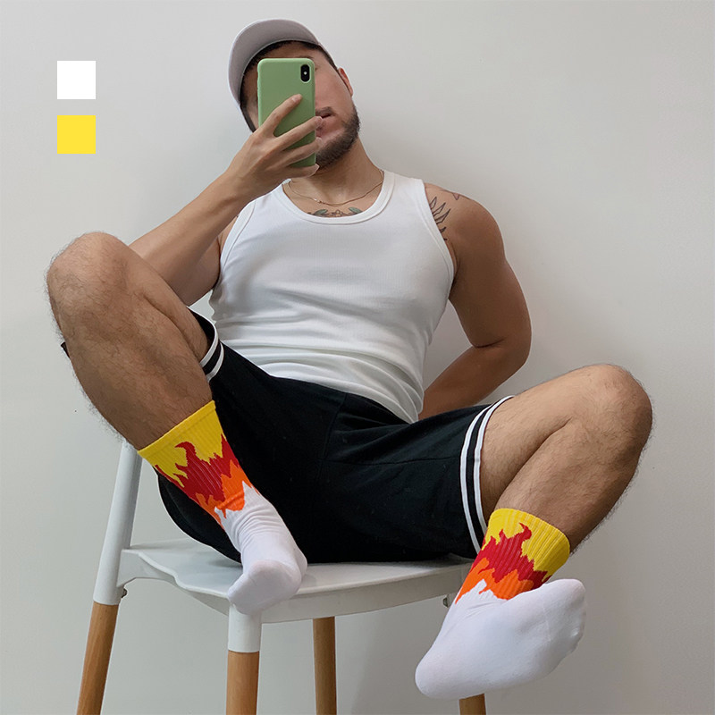 yoyolab 三重火焰 霸气猛男袜健身帅哥情侣篮球袜中筒运动跑步袜