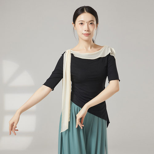 共妍网纱拼接现代舞斜角练功服