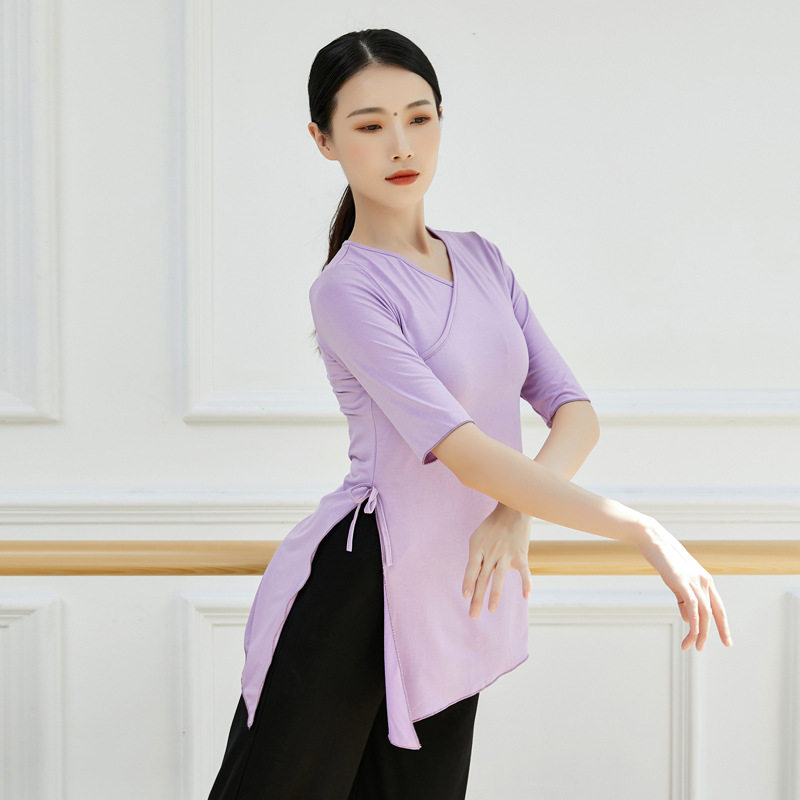 共妍女现代舞中袖侧开叉舞蹈服