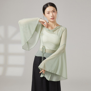 共妍2026新款 国风现代古典舞蹈生艺考演出练功服蝴蝶荡领网纱上衣