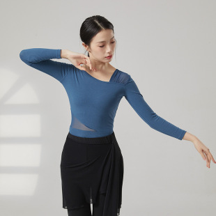 上衣 网纱拼接长袖 共妍拉丁现代舞蹈生形体训练功服装 艺考演出修身