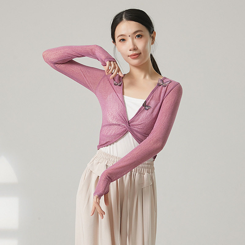 共妍古典舞交叉V领长袖练功服