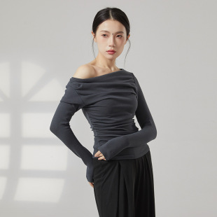 共妍一字荡领设计感现代舞蹈生长袖 显瘦上衣女 艺考演出练功服修身