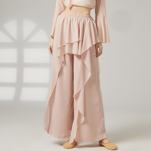 共妍仙气飘逸雪纺拼接舞蹈阔腿裤