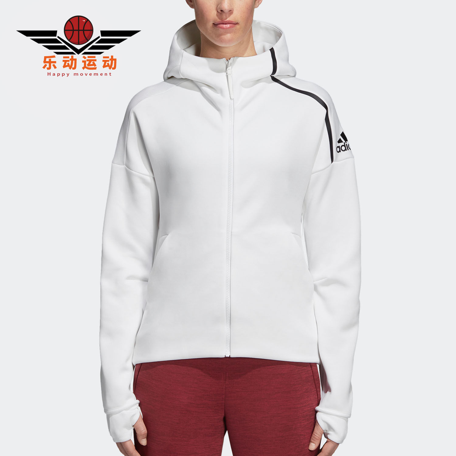 Adidas/阿迪达斯正品女装秋季ZNE连帽白色上衣运动外套DN8508