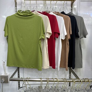 显瘦百搭打底衫 T恤修身 上衣 庄泰1003女士半高领短袖 春夏新款