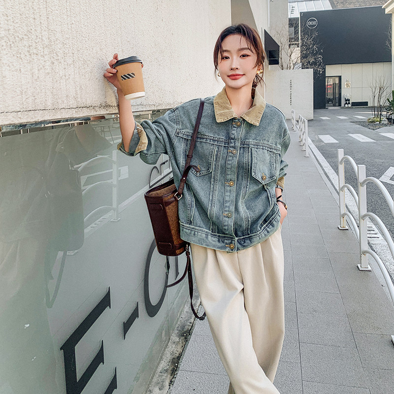 新品附买家秀休闲复古拼色牛仔浅蓝色外套360-P145-K198,女装短外套,2C075