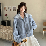 新品大货浅蓝色针织领小个子森系短款外套6003-P145-K218，女装短外套，2C075