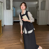 新品系衬衫+百搭马甲+长款半身裙三件套装6036-P195-K278，女装套装/套裙，2C075