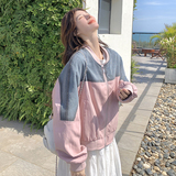 高级感超好看粉色短款皮衣外套女春季2025新款设计感牛仔拼接夹克，女装短外套，菡迪欧娜