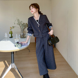 韩系chic别致穿搭小香风外套两件套女2025春季新款高腰阔腿裤套装，女装套装/套裙，菡迪欧娜