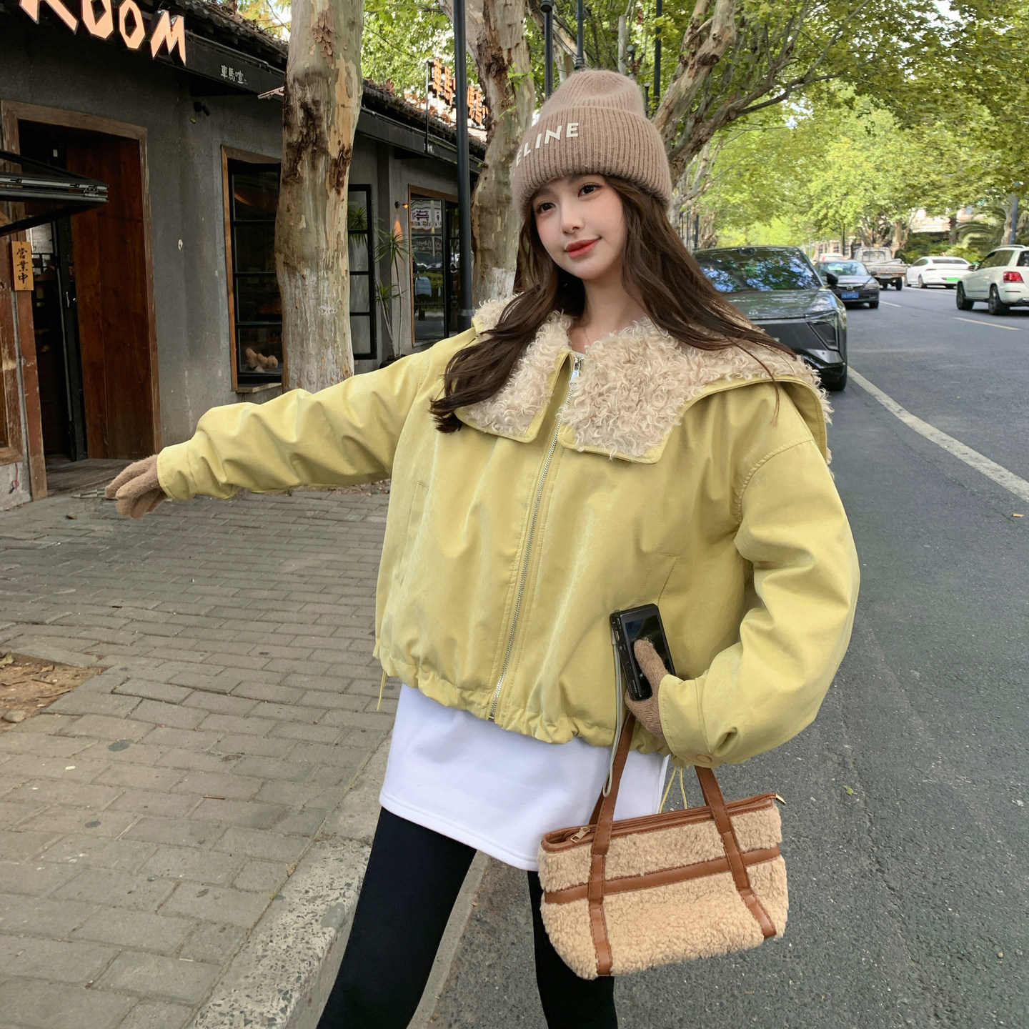 新品大货主推款羊羔毛拼接90白鸭绒内胆派克服外套895-P305-K448,女装羽绒服,2C075