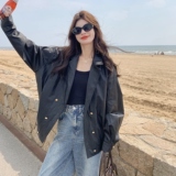 新品大货主推黑色复古高级感皮衣外套2C075-801-P165-K248，女装皮衣，2C075