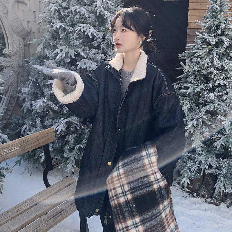 新品大货主推款羊羔毛牛仔派克服保暖外套2C075-2028-P195-K278,女装派克服,菡迪欧娜