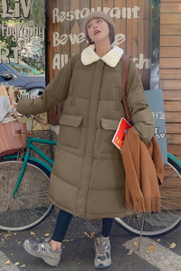 新品羊羔毛拼接翻领中长款90羽绒服2C075-081-P339-控488图片