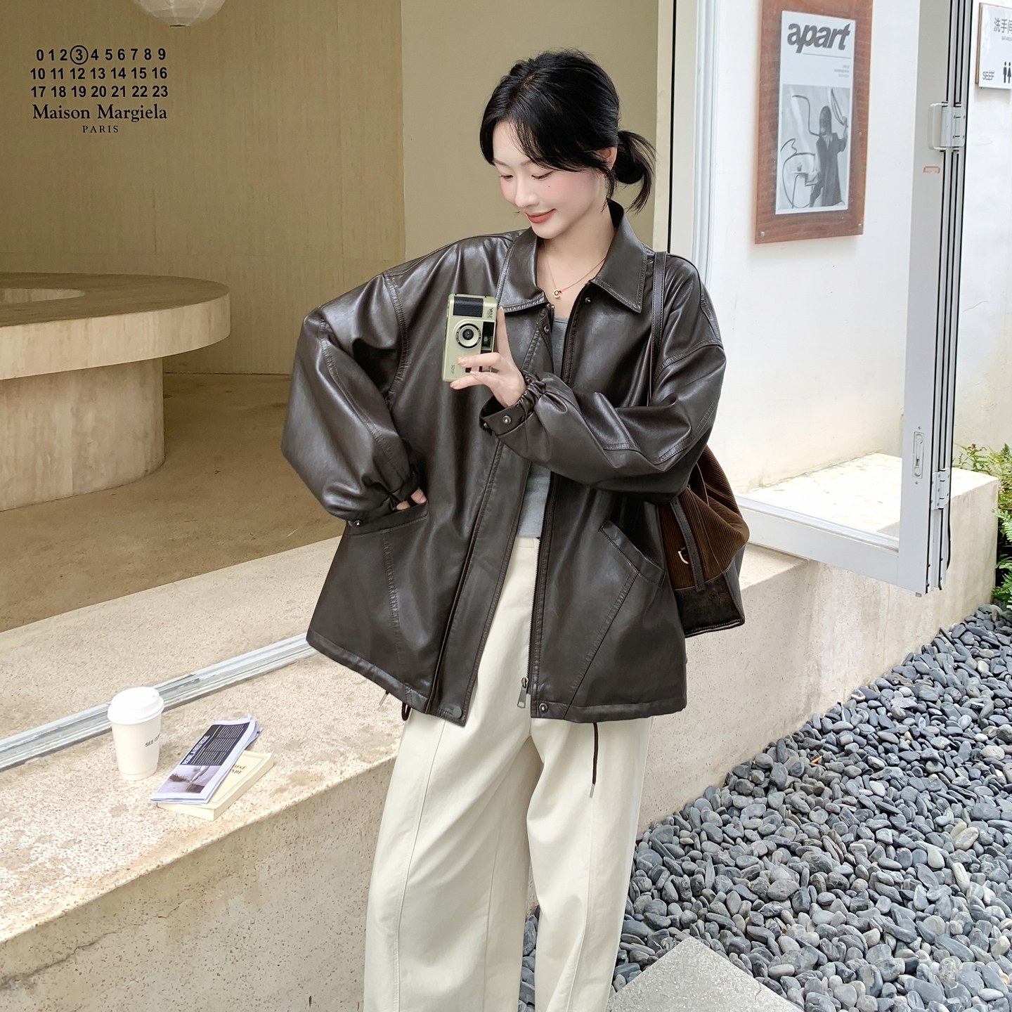 新品大货主推复古高级感宽松中长款皮衣外套809-P175-K258,女装皮衣,2C075