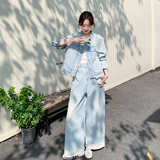 【大货】洗白复古牛仔外套+阔腿裤两件套套装26008-P205-K328，女装套装/套裙，2C075