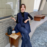 又a又飒牛仔马甲套装女2025春季新款慵懒松弛感休闲阔腿裤两件套，女装套装/套裙，菡迪欧娜