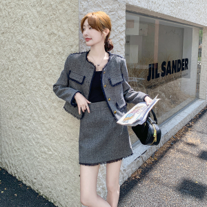 新品 现货主推款 灰蓝色小香风两件套2C075-675-P175-K258，女装套装/套裙，菡迪欧娜