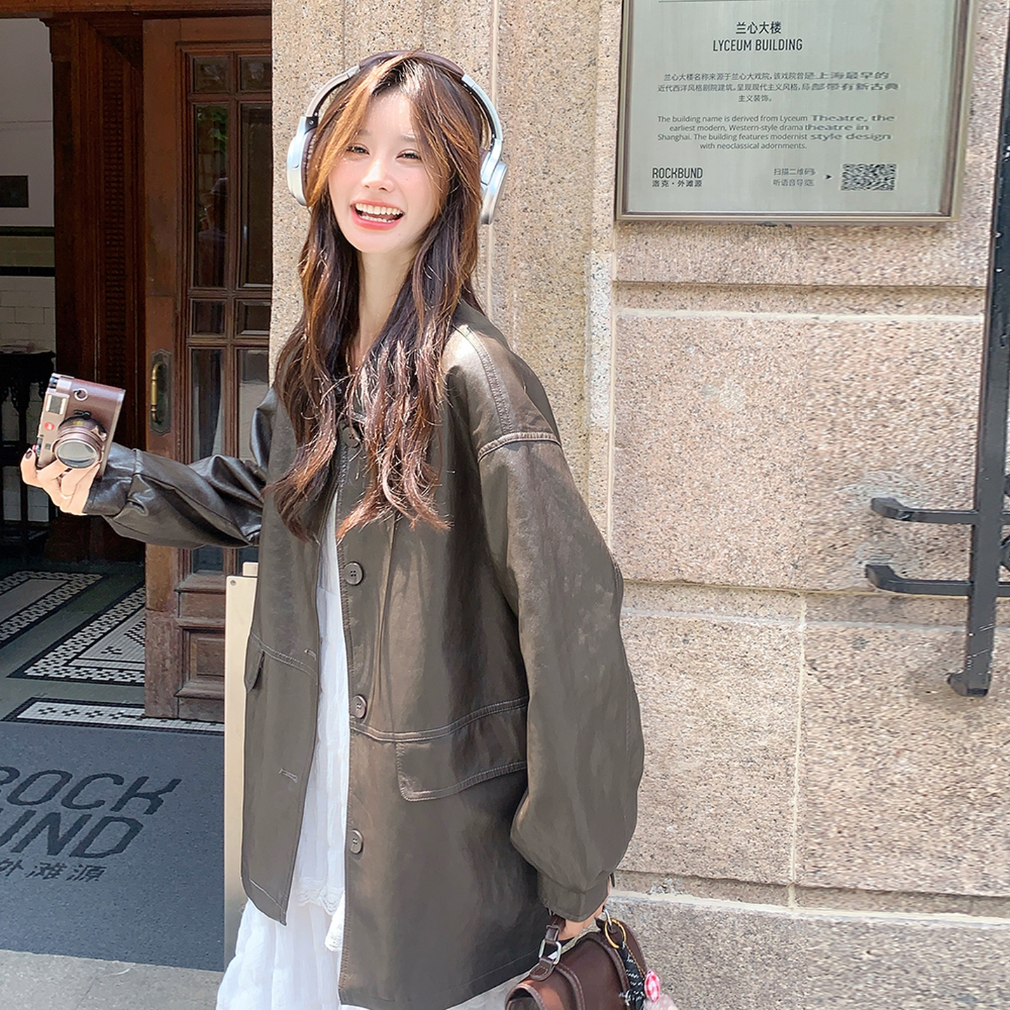 咖色又a又飒复古皮衣夹克女秋2025新款小个子休闲美式甜酷风外套，女装皮衣，菡迪欧娜