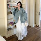 短外套秋季牛仔衣女网红韩版压褶收腰牛仔外套春季短款百搭春秋季，女装短外套，2C075
