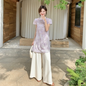 新中式国风上衣阔腿裤套装女夏2025新款大方得体穿搭两件套高级感图片