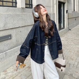 减龄复古撞色拼接牛仔短款外套女2025秋季休闲风百搭日常穿搭外套图片