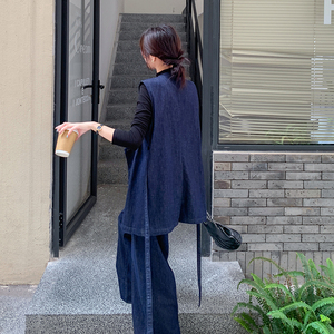又a又飒牛仔马甲套装女2025春季新款慵懒松弛感休闲阔腿裤两件套，女装套装/套裙，菡迪欧娜
