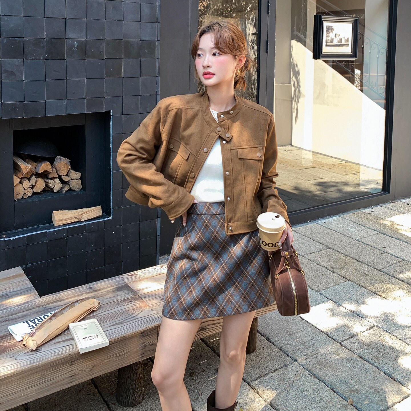 新品大货主推款鹿皮绒拼接格子裙两件套套装857-P175-K258,女装套装/套裙,2C075