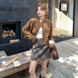 新品大货主推款鹿皮绒拼接格子裙两件套套装857-P175-K258，女装套装/套裙，2C075