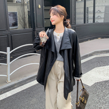 条纹拼接黑色皮衣外套女2025春季新款慵懒风复古休闲pu皮夹克爆款，女装短外套，菡迪欧娜