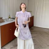 新中式国风套装女2025夏季新款时尚禅意改良旗袍上衣阔腿裤两件套，女装套装/套裙，2C075