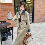 新品现货主推附买家秀毛呢牛仔拼色两件套套裙705-P195-K278，女装套装/套裙，菡迪欧娜
