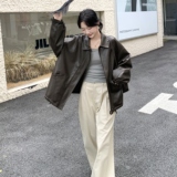 新品主推大货复古高级感宽松中长款皮衣外套809-P175-K258，女装皮衣，2C075